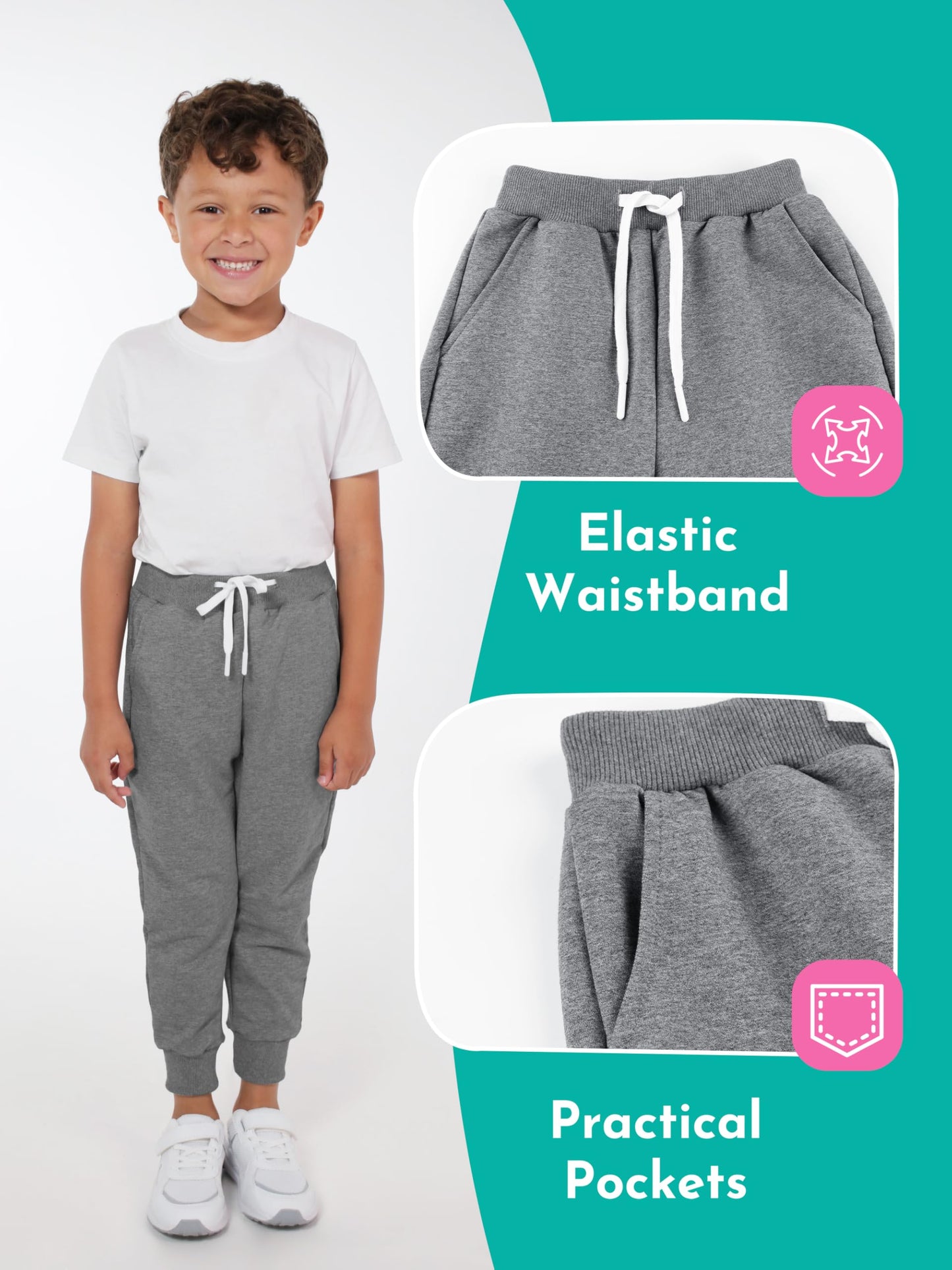 Toddler Boys Drawstring Jogger Sweatpants with Pockets 3 Pack