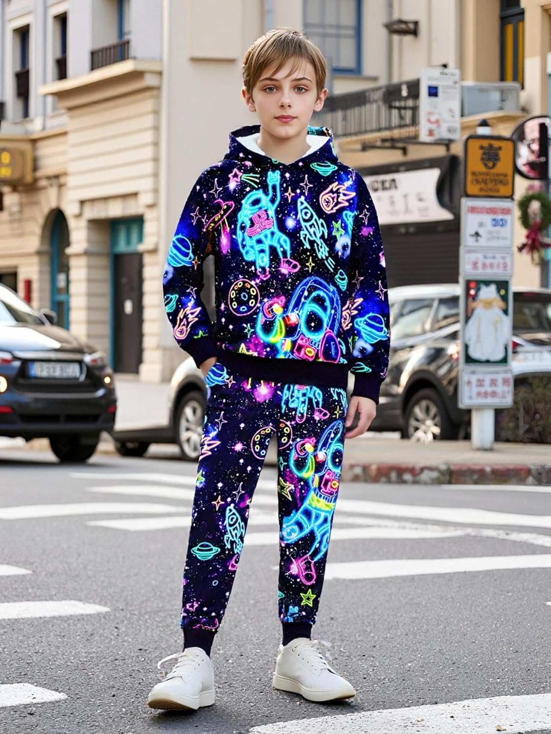 Boy 2 Pcs Clothes Cool 3D Printing Long Sleeve Hoodie & Sweatpants Outfit for 5-12 Years