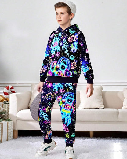 Boy 2 Pcs Clothes Cool 3D Printing Long Sleeve Hoodie & Sweatpants Outfit for 5-12 Years