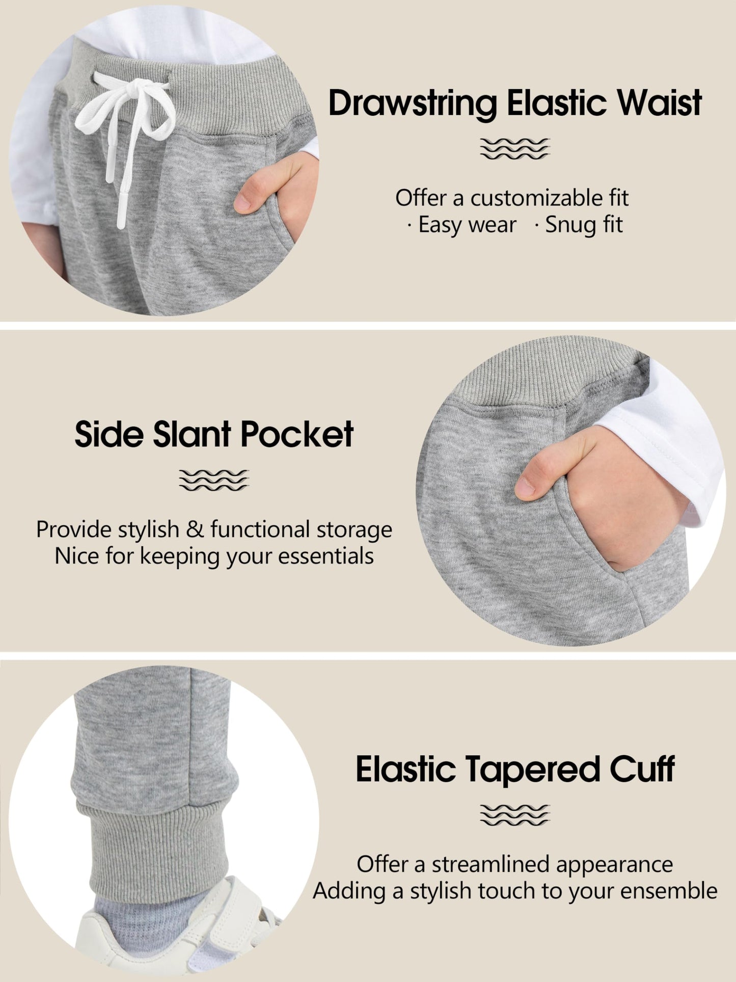 Toddler Boys Fleece Jogger Sweatpants with Drawstring 3 Pack