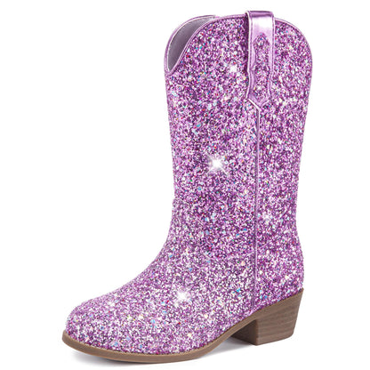 Motasha Glitter Girls Cowgirl Boots Sparkly Cowboy Dress Boots For Toddler To Big Kid Mid Calf Pointed Toe Party Birthday Horse Riding