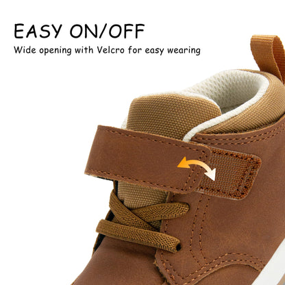 Toddler Boys Waterproof High Top Sneakers with Plush Lining and Strap