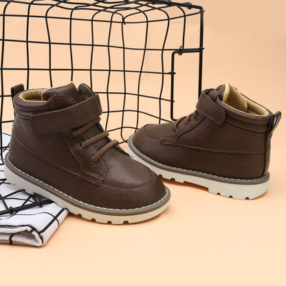 Toddler Boys Vegan Leather High Top Sneakers with Hook and Loop Straps