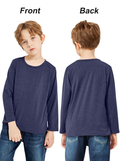 Boys Solid Color Long Sleeve Crewneck T Shirt 5 Pack Set
