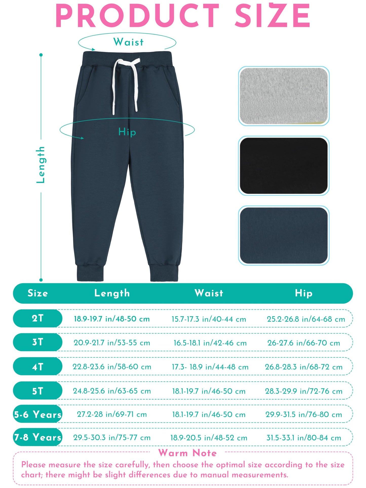 Toddler Boys Drawstring Jogger Sweatpants with Pockets 3 Pack