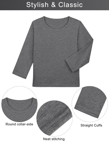 Boys Solid Color Long Sleeve Crewneck T Shirt 5 Pack Set