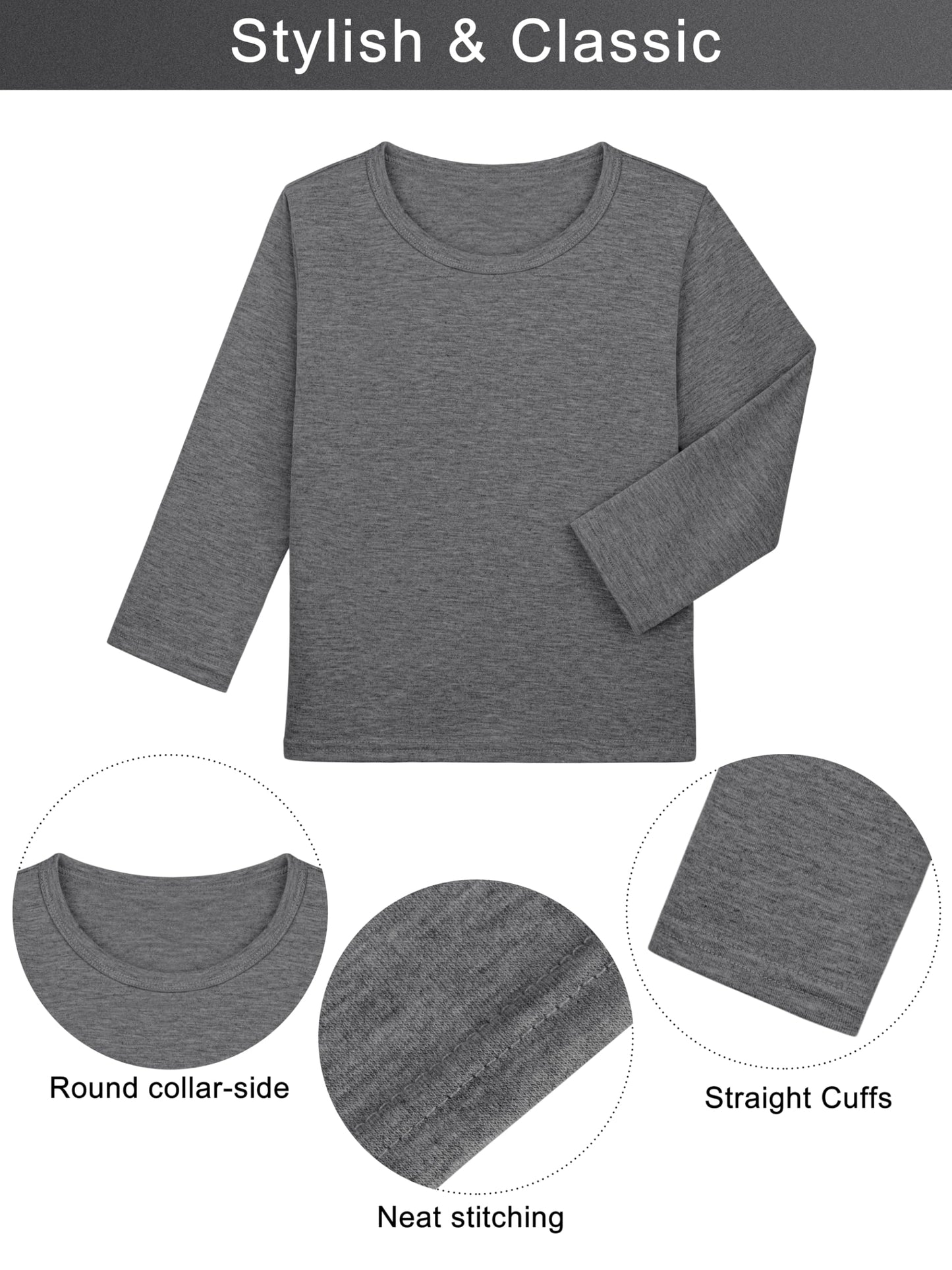 Boys Solid Color Long Sleeve Crewneck T Shirt 5 Pack Set
