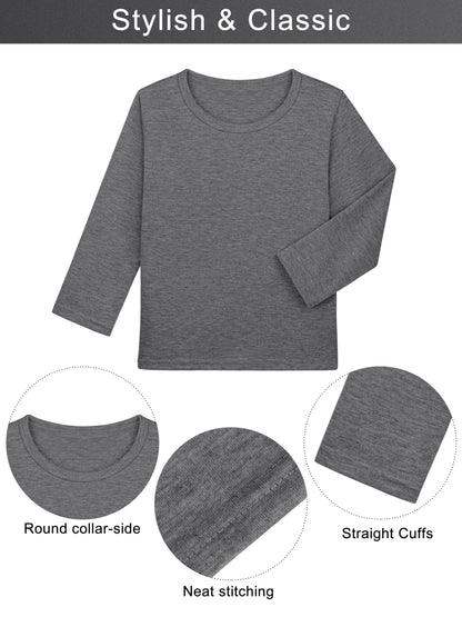 Boys Solid Color Long Sleeve Crewneck T Shirt 5 Pack Set