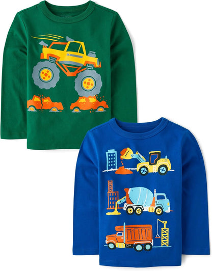 Boys Graphic Short Sleeve Truck T Shirts 2 Pack in Cotton Blend Jersey