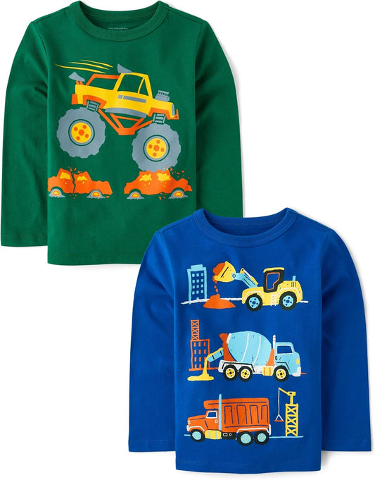 Boys Graphic Short Sleeve Truck T Shirts 2 Pack in Cotton Blend Jersey