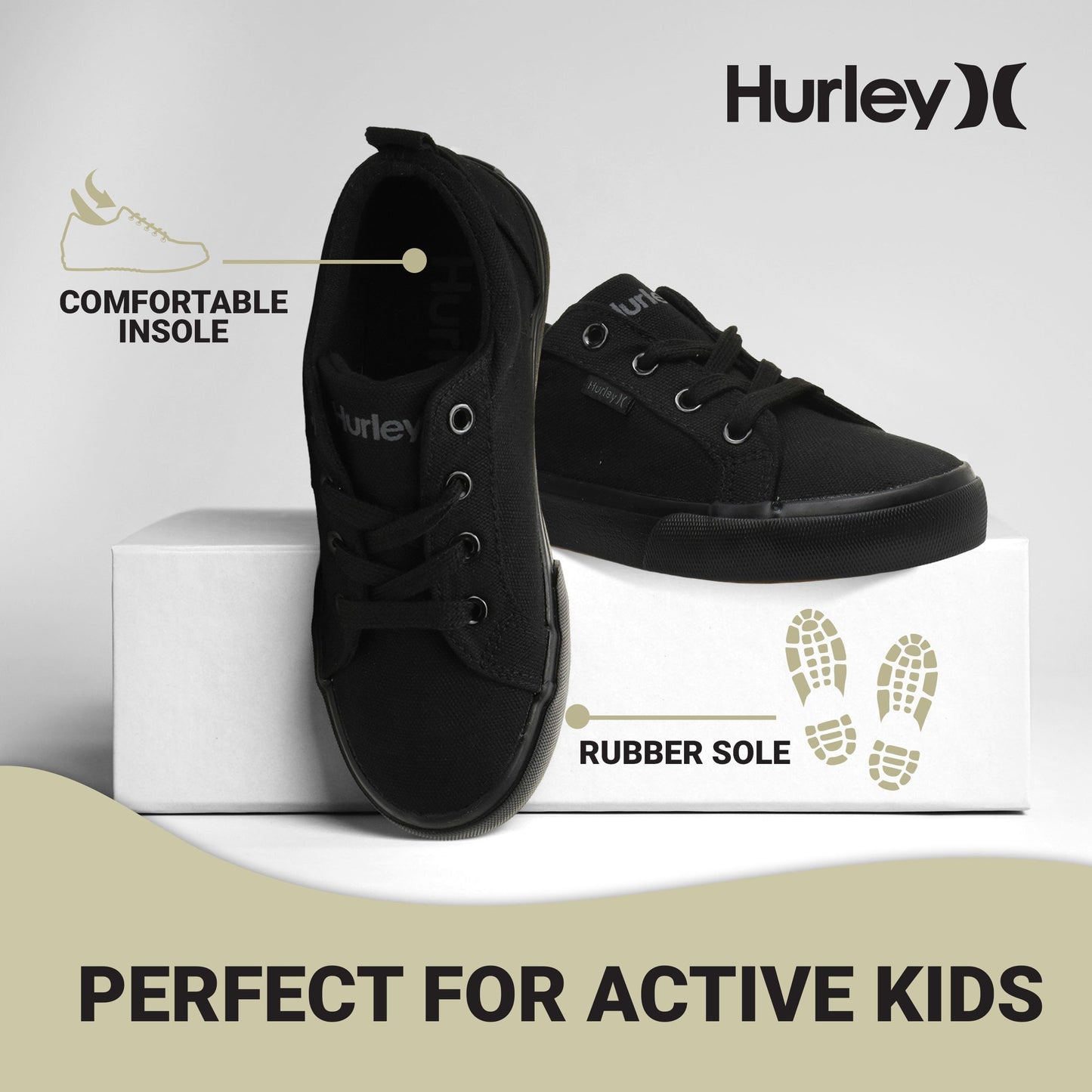 Hurley Kids Finn Canvas Lace Up Sneakers with Rubber Sole
