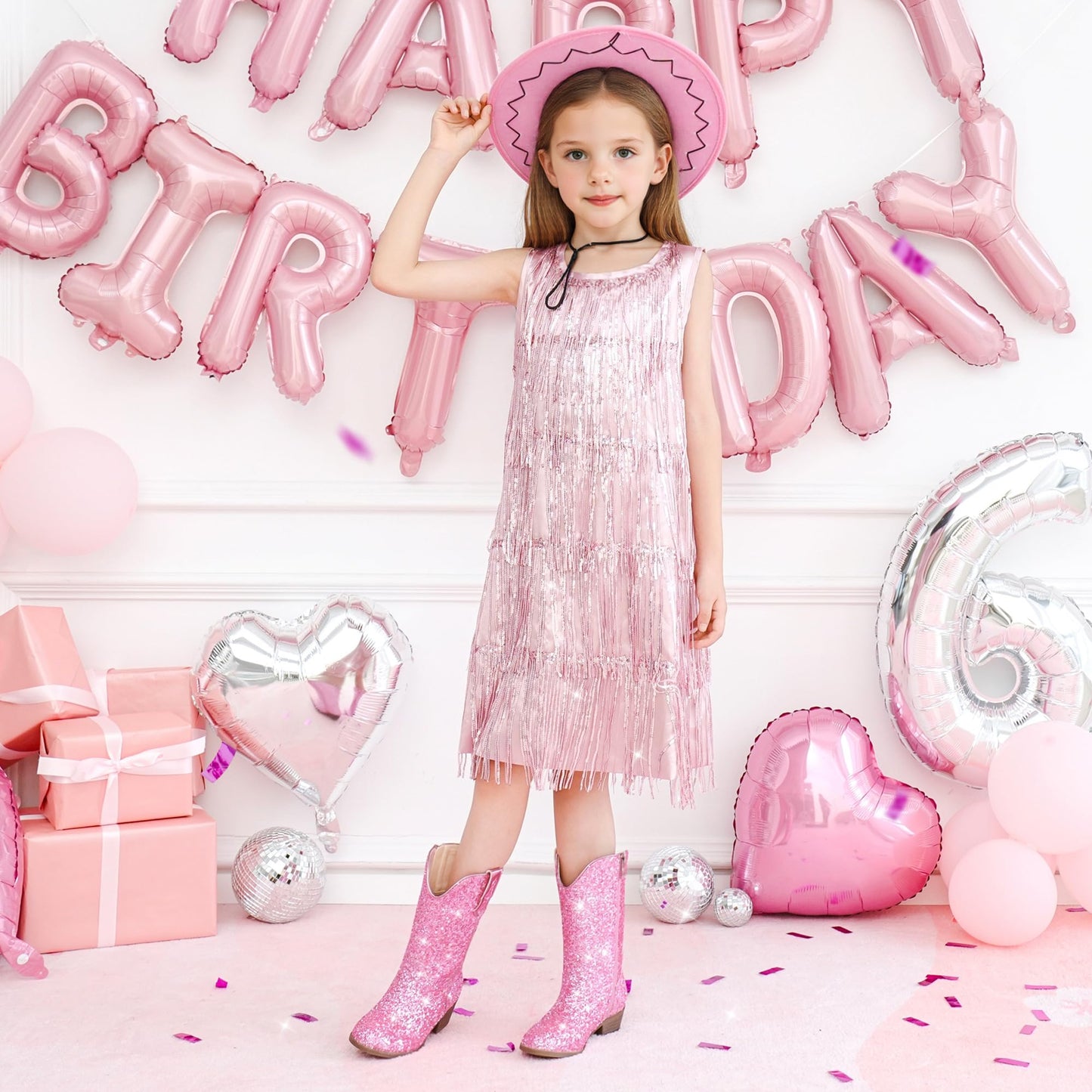 Motasha Glitter Girls Cowgirl Boots Sparkly Cowboy Dress Boots For Toddler To Big Kid Mid Calf Pointed Toe Party Birthday Horse Riding