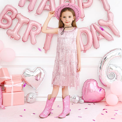 Motasha Glitter Girls Cowgirl Boots Sparkly Cowboy Dress Boots For Toddler To Big Kid Mid Calf Pointed Toe Party Birthday Horse Riding