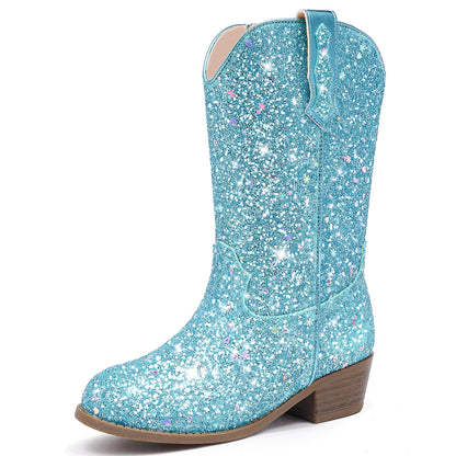 Motasha Glitter Girls Cowgirl Boots Sparkly Cowboy Dress Boots For Toddler To Big Kid Mid Calf Pointed Toe Party Birthday Horse Riding